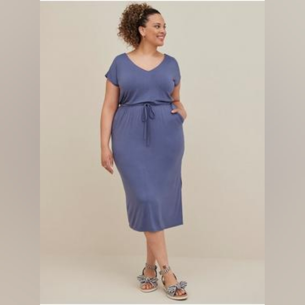 NWT Torrid Midi Super Soft Dolman Sleeve Dress Blue